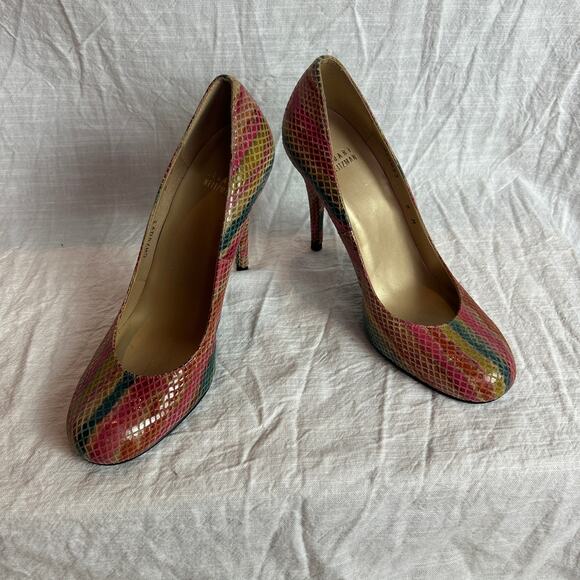 stuart weitzman rainbow snakeskin round toe pumps - Picture 1 of 10